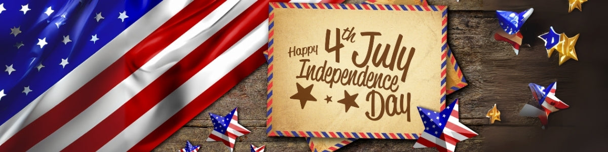 Red, white, and blue themed 4th of July gift boxes with patriotic decorations – exclusive Giftomory Independence Day offers