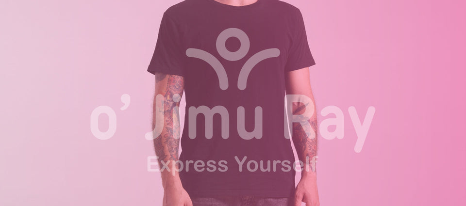 O' Jimu Ray men's regular t-shirt displayed on a mannequin, showcasing its style and comfort in a casual setting