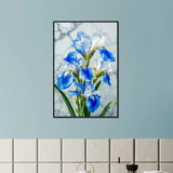 Blue Iris Wooden Poster – A Gift for Flower Lovers - Black frame - Wooden Framed Posters