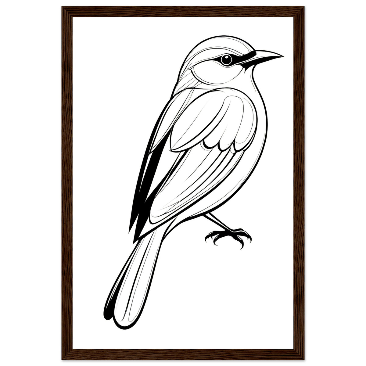 Serenity in Lines - Framed Bird Poster - 30x45 cm 12x18″ Dark wood frame - Framed Posters