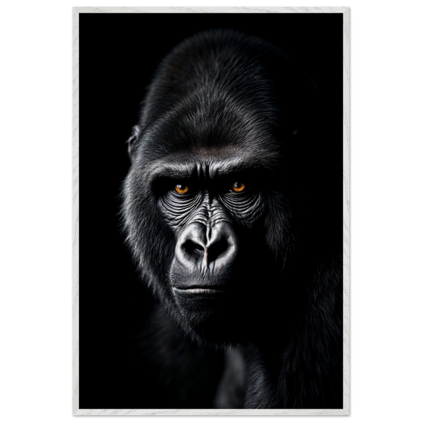 Majestic Gaze – Gorilla Poster for Thoughtful Men - White frame - Wooden Framed Posters