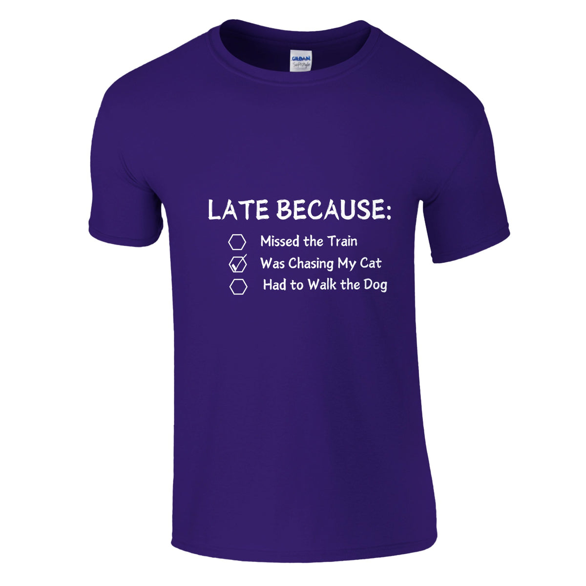 Late Again - Humorous Excuses Graphic Tee - Purple - Crewneck T-shirts