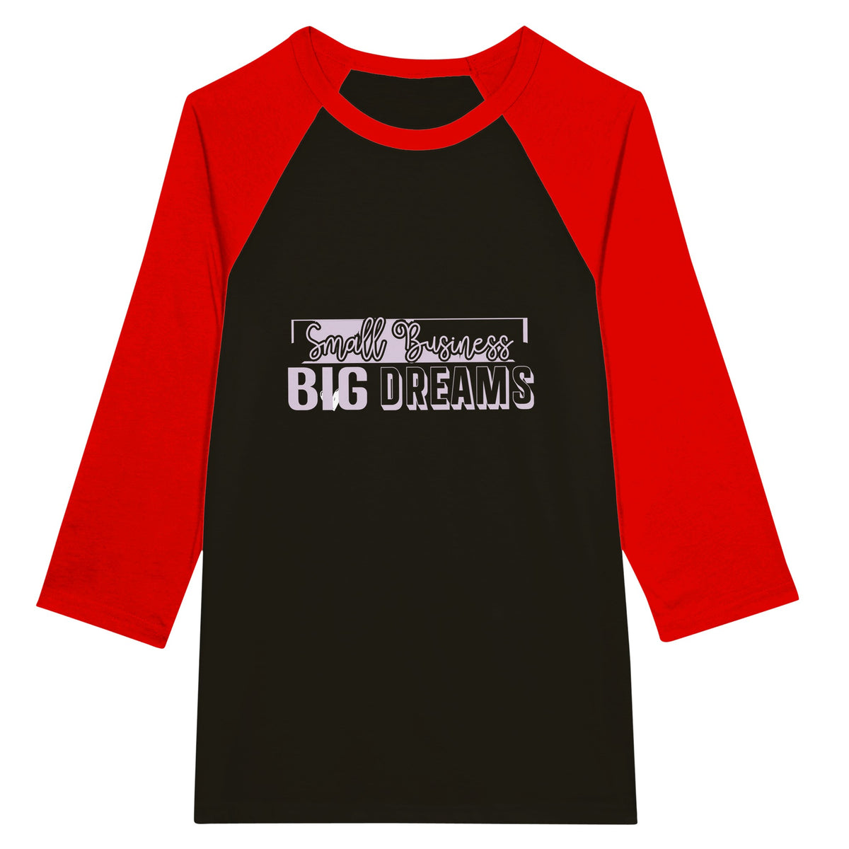 Small Business - Big Dreams - Unisex 3/4 Sleeve Raglan T-Shirt - Black and Red -