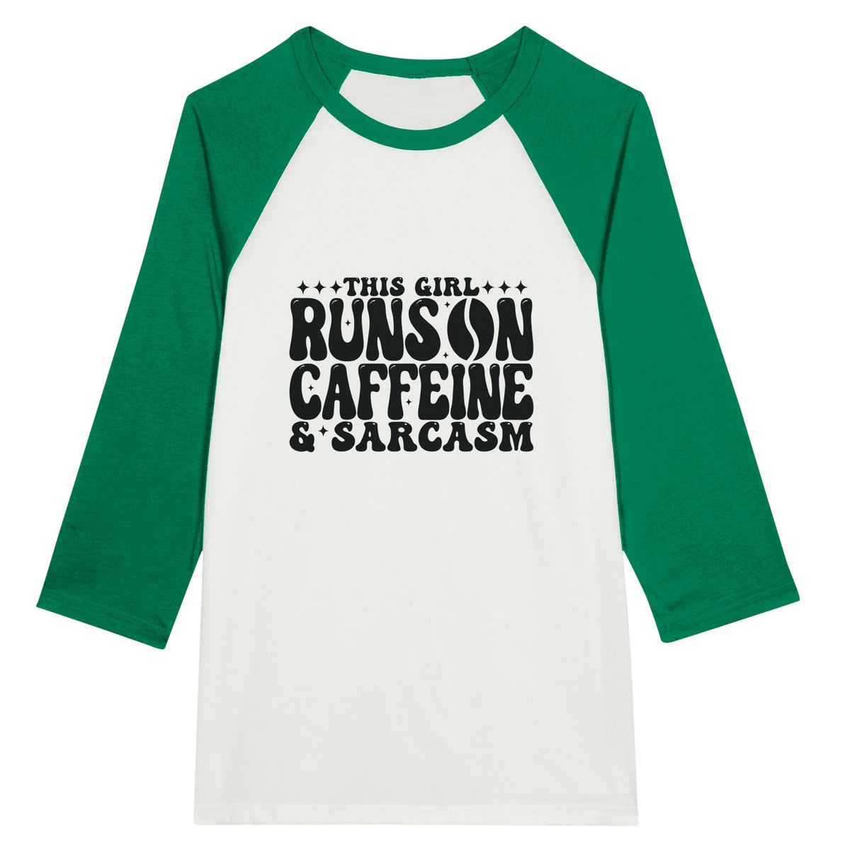 Caffeine & Sarcasm Raglan - For the Bold and Witty - White and Kelly - T-shirts