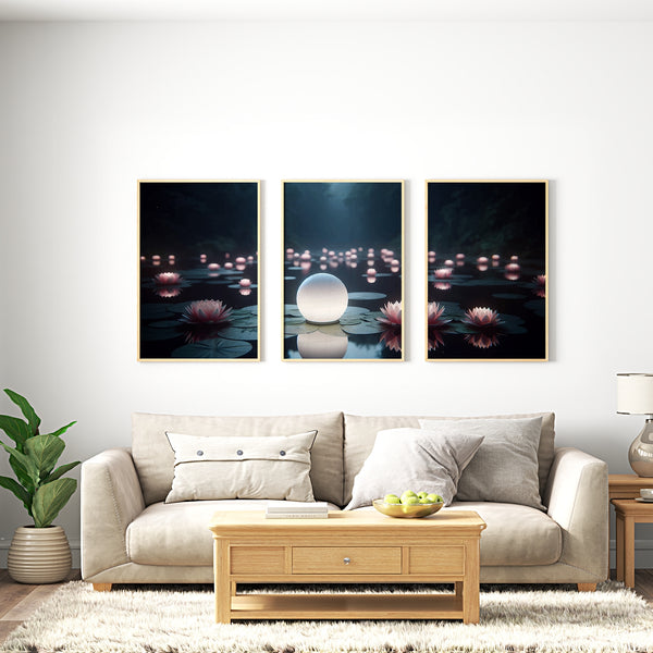 Luminous Blooms - Nighttime Reflections - 24x36 - Framed Posters