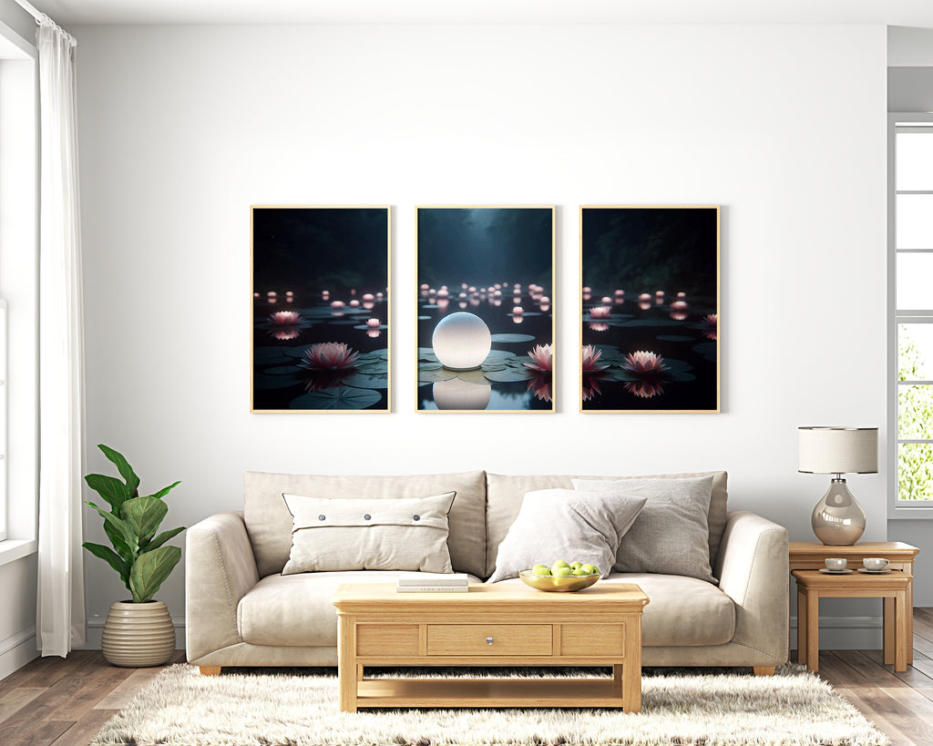 Luminous Blooms - Nighttime Reflections - 24x36 - Framed Posters