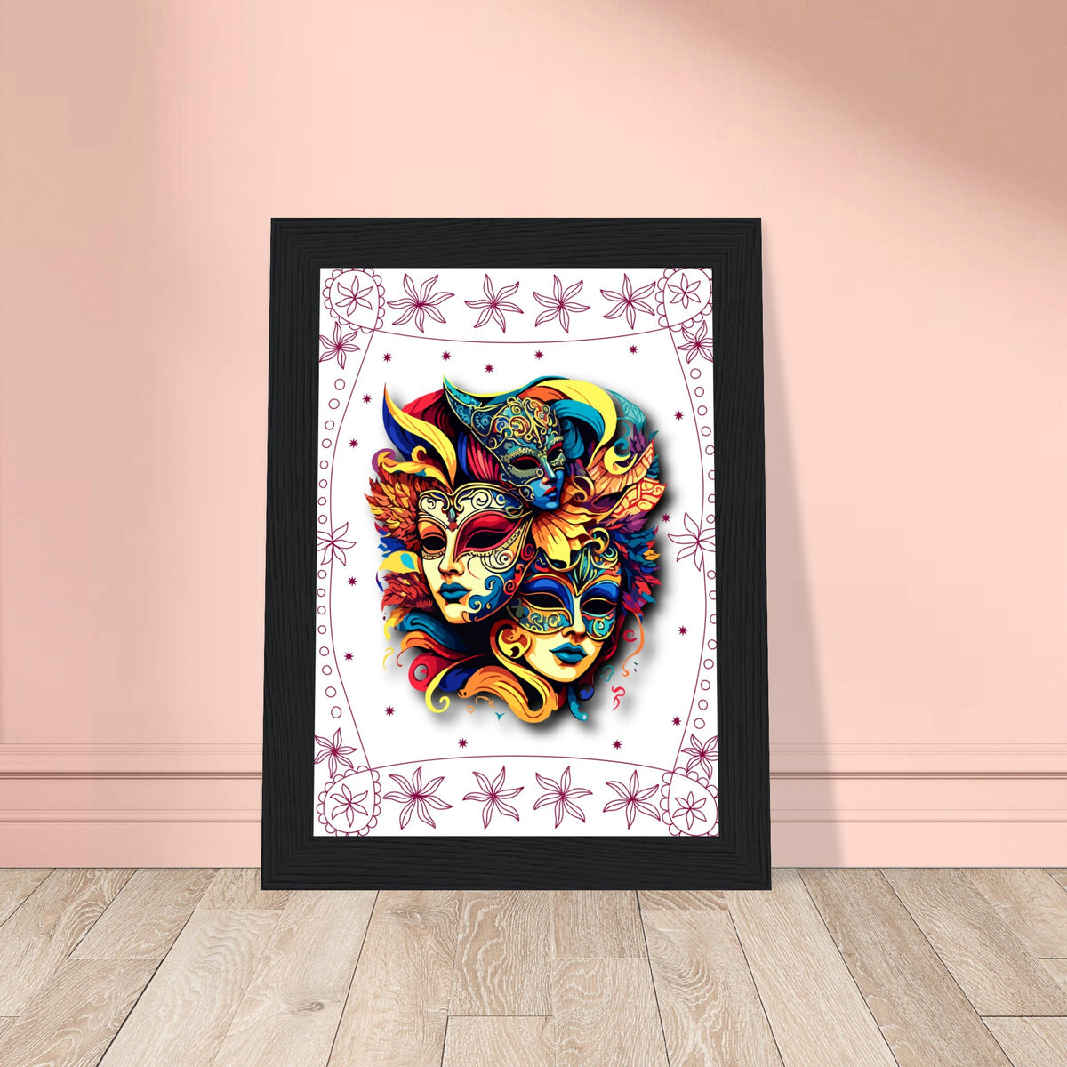 Colorful Mask Trio - Luxury Framed Print - - Wooden Framed Posters