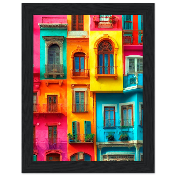 Vibrant Dreams - Colorful Cityscape Art - 15x20 cm 6x8″ Black frame - Wooden Framed Poster