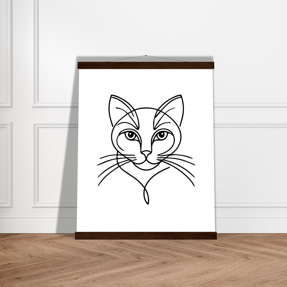 Cat's Gaze - Contemporary Line Art Poster - 40x50 cm 16x20″ Dark wood wall hanger - Posters With Hanger