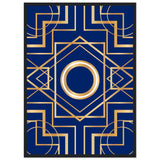 Art Deco Elegance - Blue & Gold Geometric Framed Print - 50x70 cm 20x28″ Black frame - Wooden Framed Posters