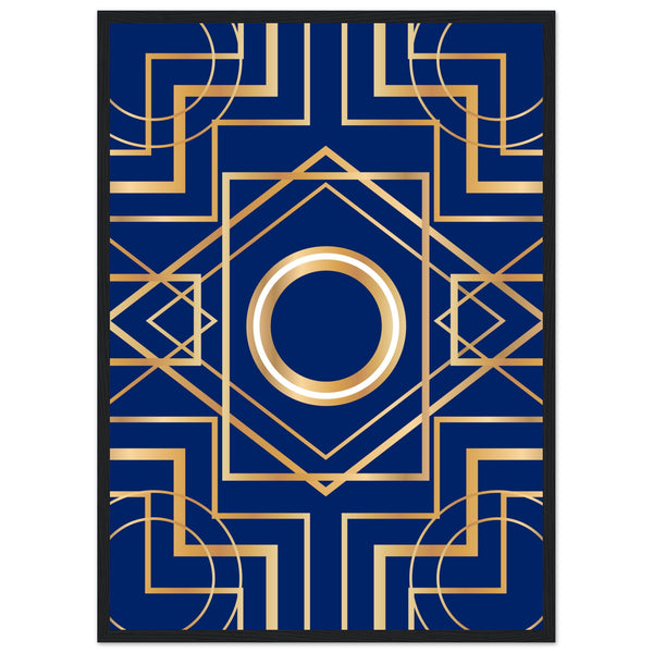 Art Deco Elegance - Blue & Gold Geometric Framed Print - 50x70 cm 20x28″ Black frame - Wooden Framed Posters