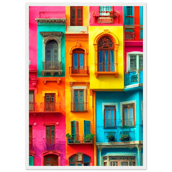 Vibrant Dreams - Colorful Cityscape Art - 50x70 cm 20x28″ White frame - Wooden Framed Poster