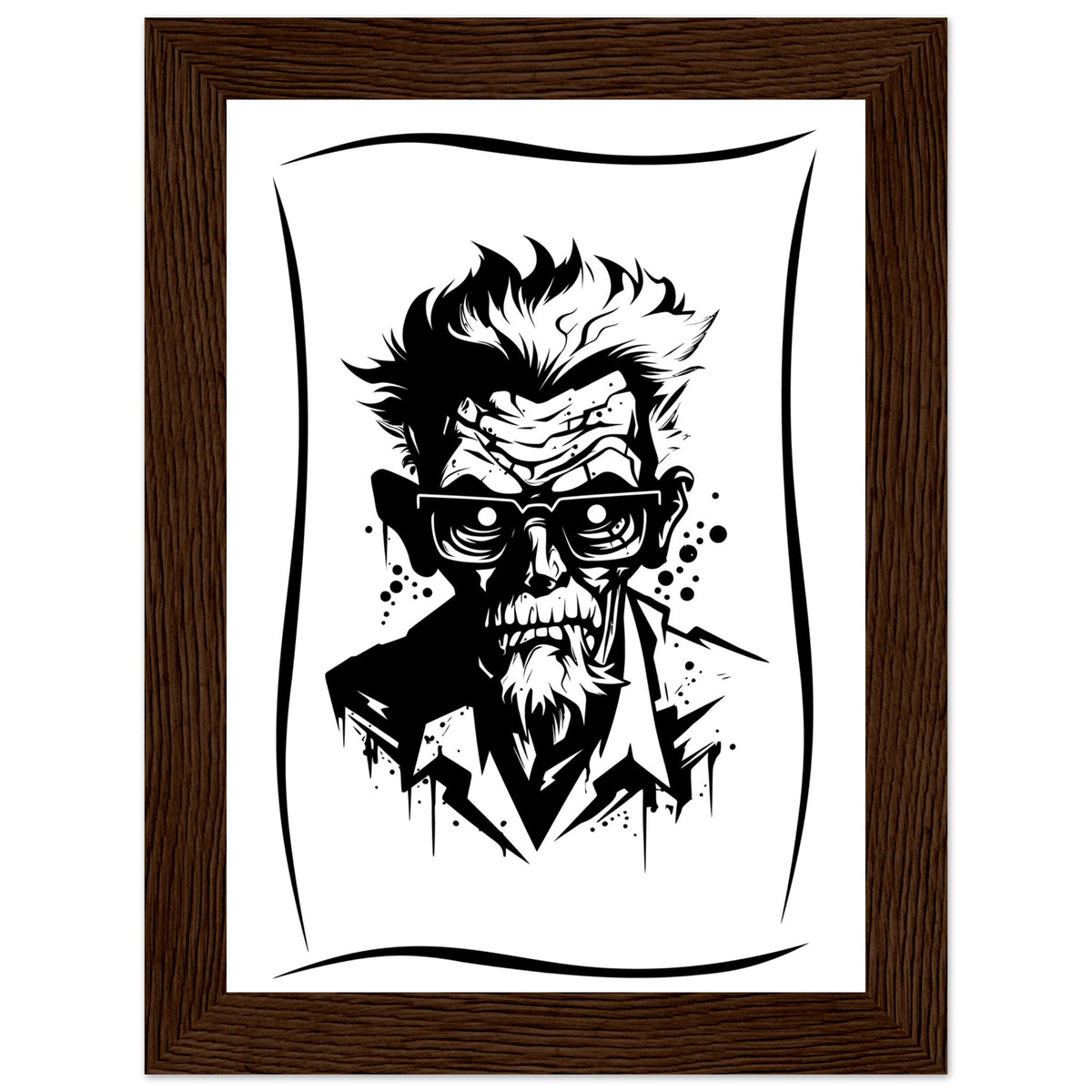 Edgy Artistry - Black and White Character - 13x18 cm 5x7″ Dark wood frame - Wooden Framed Posters