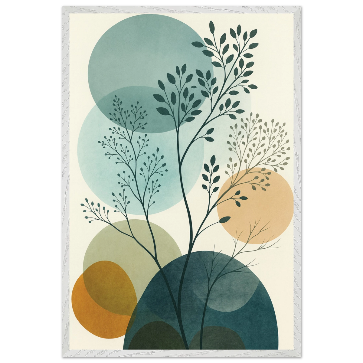 Minimalist Leaf Art Print – Organic Wooden Frame Gift - White frame - Wooden Framed Posters