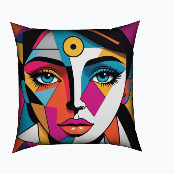 Cubist Chic - Striking Face Design Cushion - - Cushions