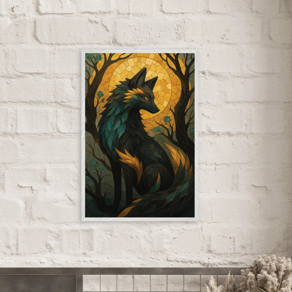 Mystical Fox Wooden Framed Poster - Gift for Art Lovers - White frame - Wooden Framed Posters