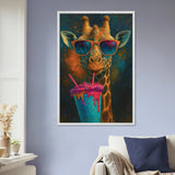 Trendy Giraffe Art – Colorful Wooden Frame Gift - - Wooden Framed Posters