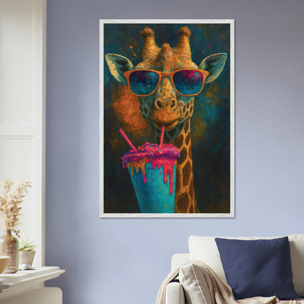 Trendy Giraffe Art – Colorful Wooden Frame Gift - - Wooden Framed Posters