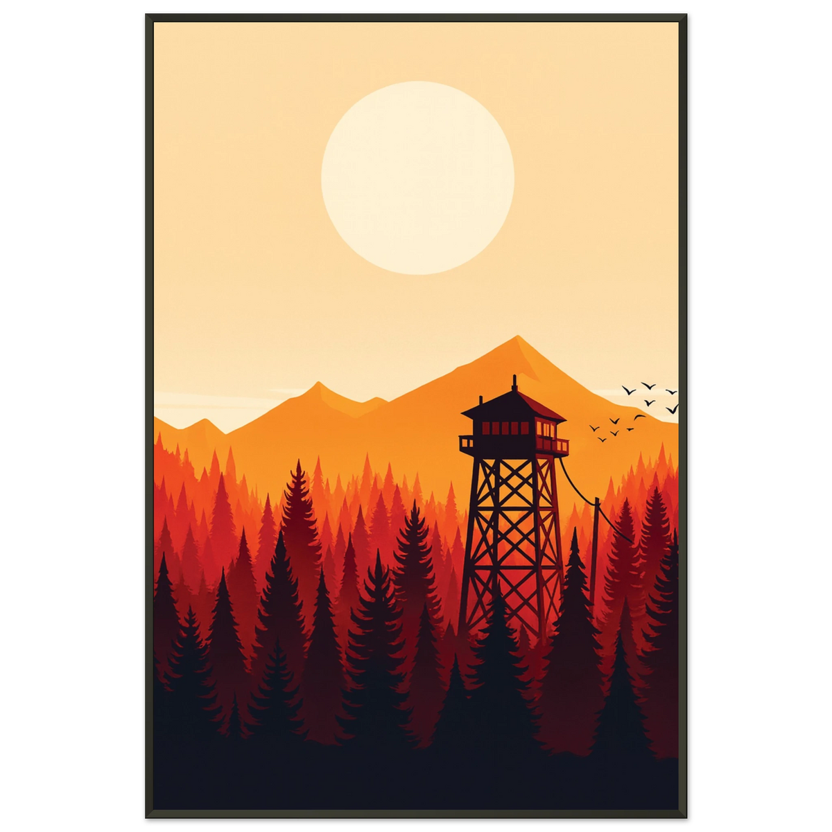 Metal Framed Poster – Sunset Forest Escape - - Metal Framed Posters