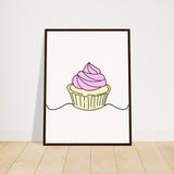 Cupcake Delight - Minimalist Pink Frosting Art - 45x60 cm 18x24″ Dark wood frame - Wooden Framed Posters