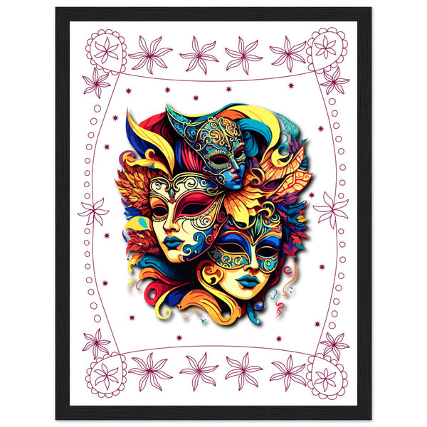 Colorful Mask Trio - Luxury Framed Print - 30x40 cm 12x16″ Black frame - Wooden Framed Posters