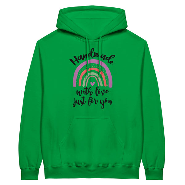 Handmade with Love - Rainbow Text Unisex Hoodie - Irish Green - Hoodies