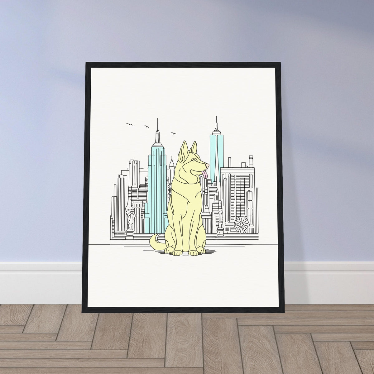 Urban Companion - Dog and Cityscape Art - - Wooden Framed Posters