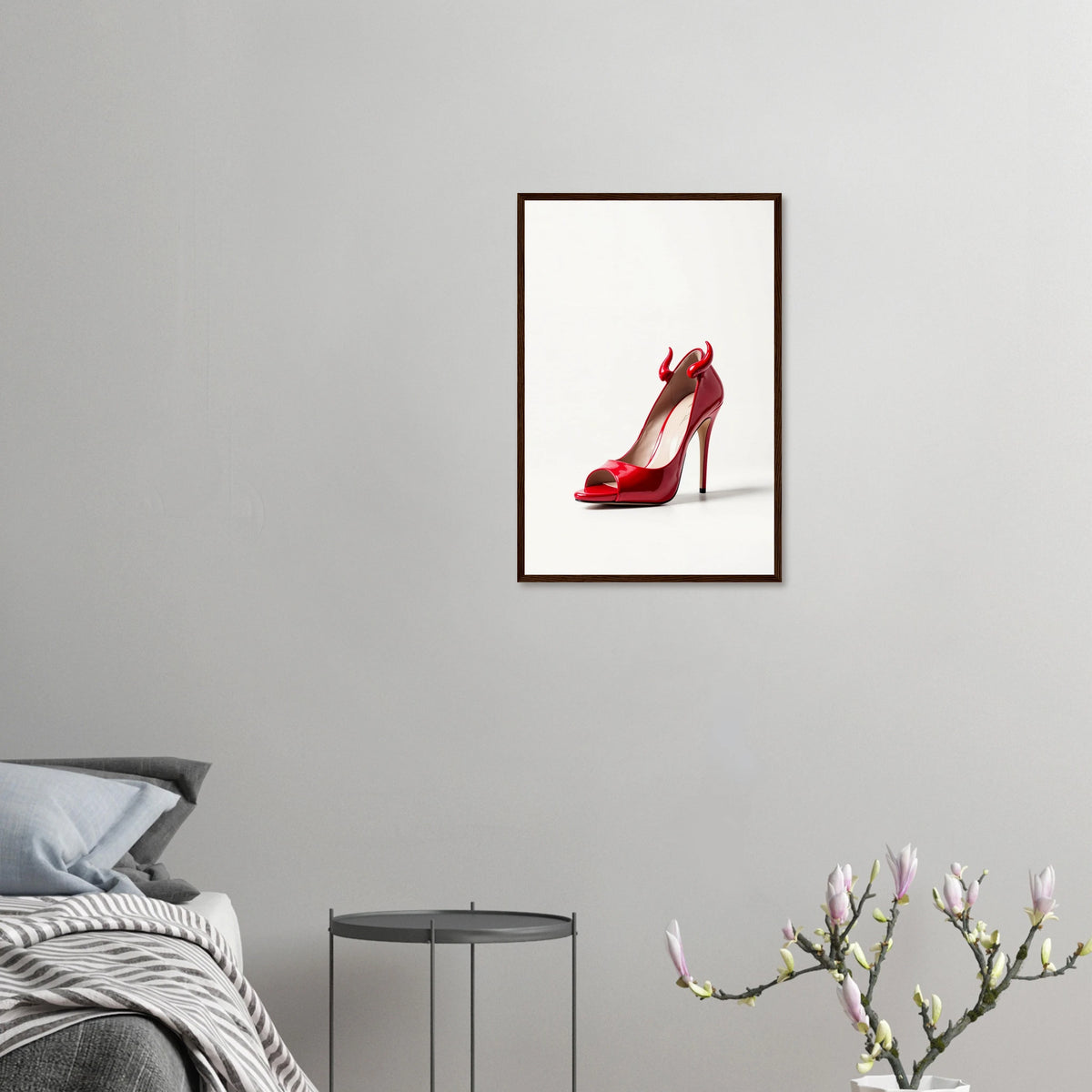 Devil in Red - Iconic Heel Framed Art - 40x60 cm 16x24″ Dark wood frame - Wooden Framed Posters