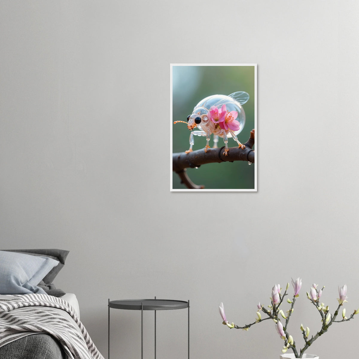 Glass Ladybug - Floral Whimsy Framed Poster - 40x60 cm 16x24″ White frame - Wooden Framed Posters
