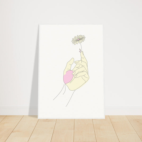 Artistic Grace - Hand & Flower Poster in Pine Wood Frame - 70x100 cm 28x40″ White frame - Wooden Framed Posters