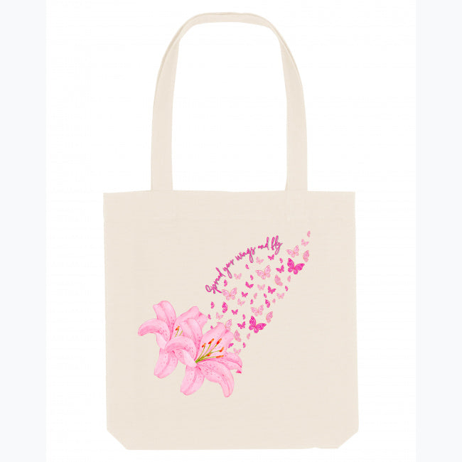 Pink Lilies and Butterflies Tote - Natural - Tote Bags