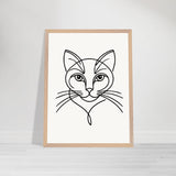 Timeless Cat Line Art - Natural Wood Framed Elegance - 45x60 cm 18x24″ Wood frame - Wooden Framed Posters