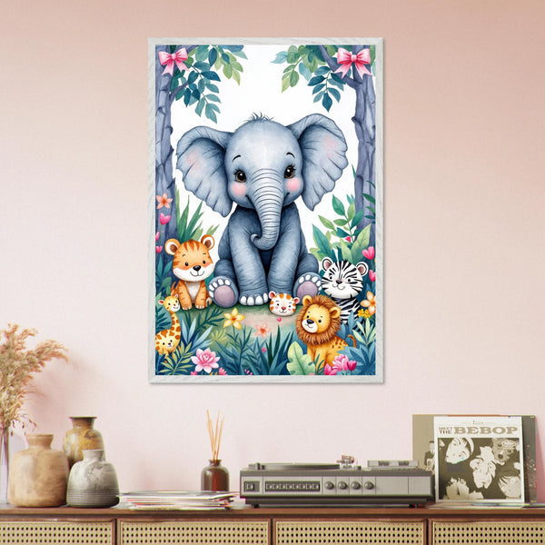 Nursery Gift – Jungle Friends Poster - White frame - Wooden Framed Posters