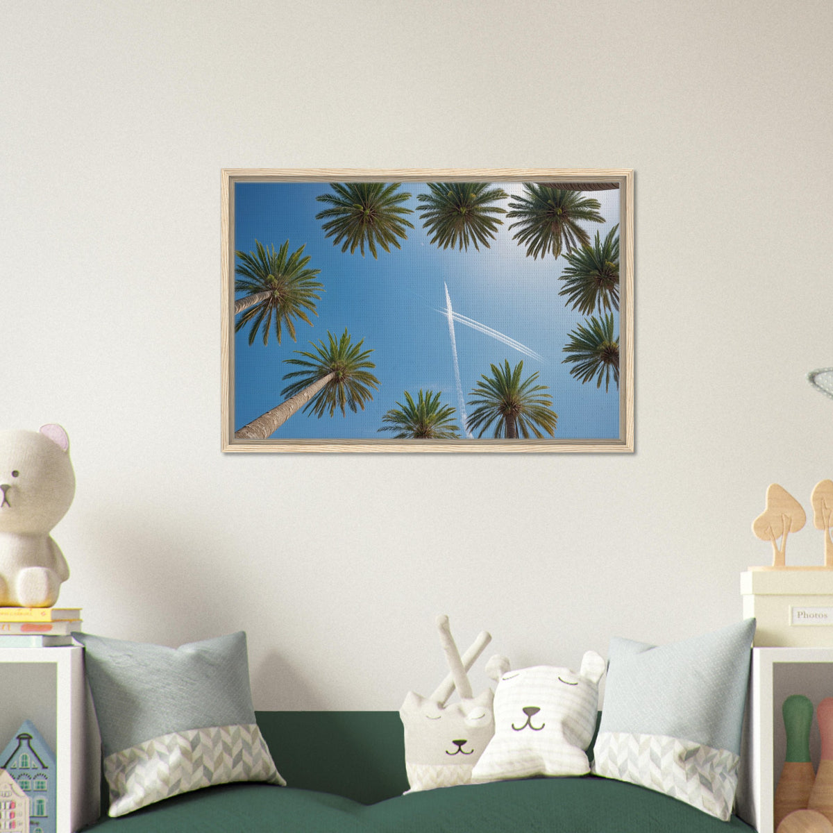 Tropical Breeze - Framed Palm Tree Sky - - Framed Canvas