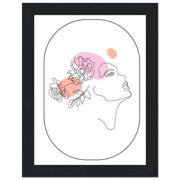 Ethereal Blossom Muse - Framed Line Art Poster - 15x20 cm 6x8″ Black frame - Wooden Framed Posters