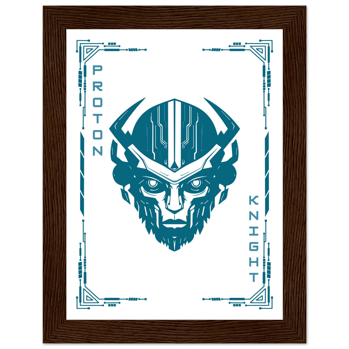 Transform Your Space - "Proton, Neural, Quantum Knights" Poster Set - 15x20 cm 6x8″ Dark wood frame Proton Knight - Wooden Framed Posters