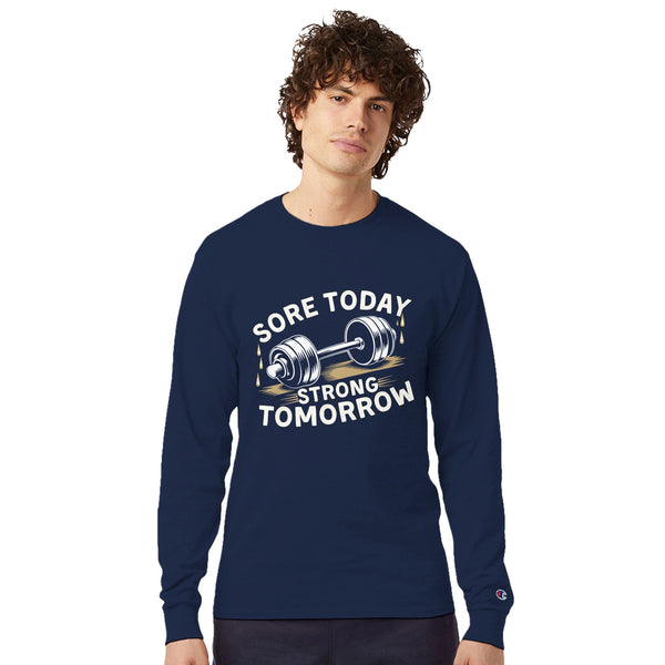 Strength Built on Soreness – Champion Your Progress - Navy - Long Sleeves T-shirts