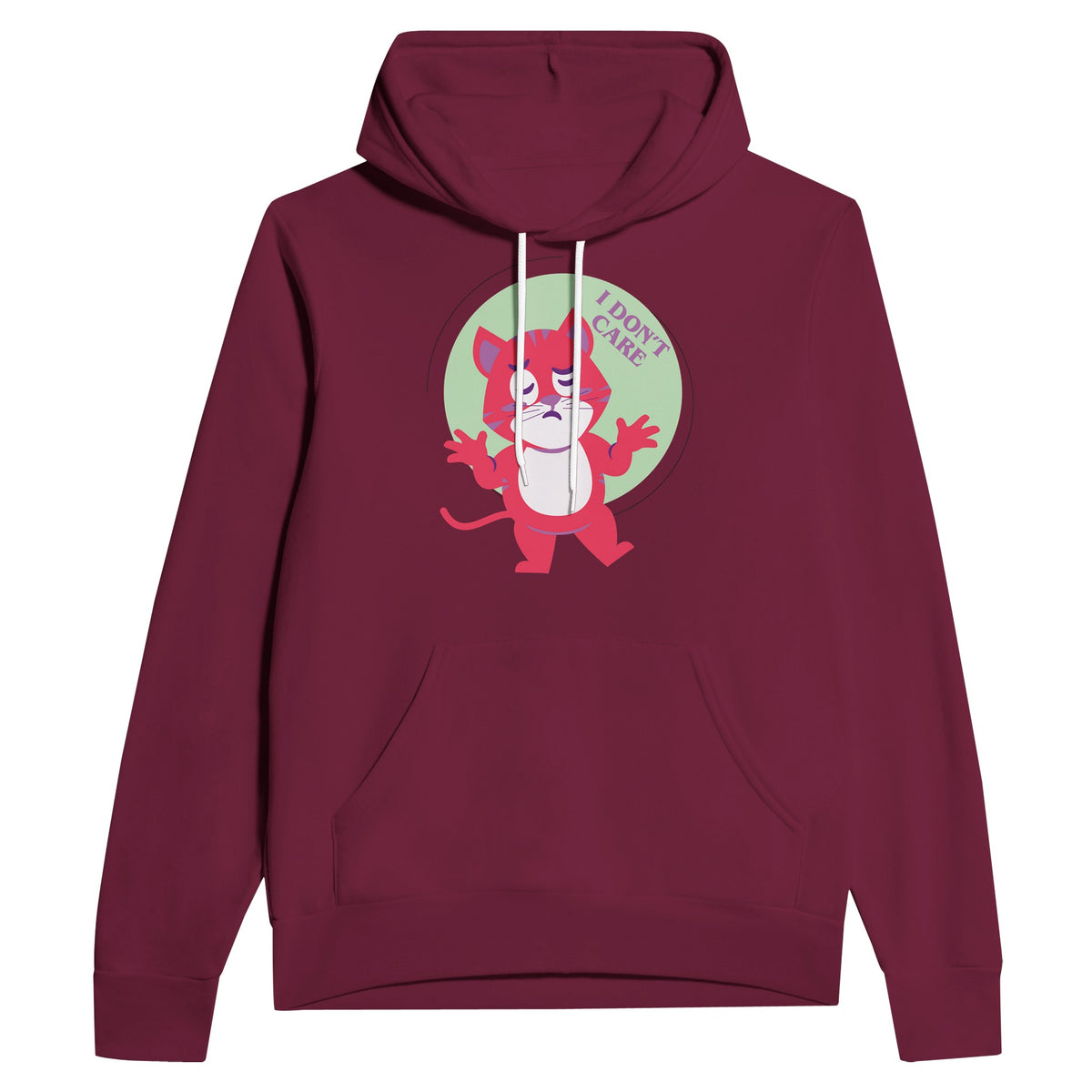 Chill Vibes - I Don't Care Cat Hoodie - Maroon - Pullover Hoodies