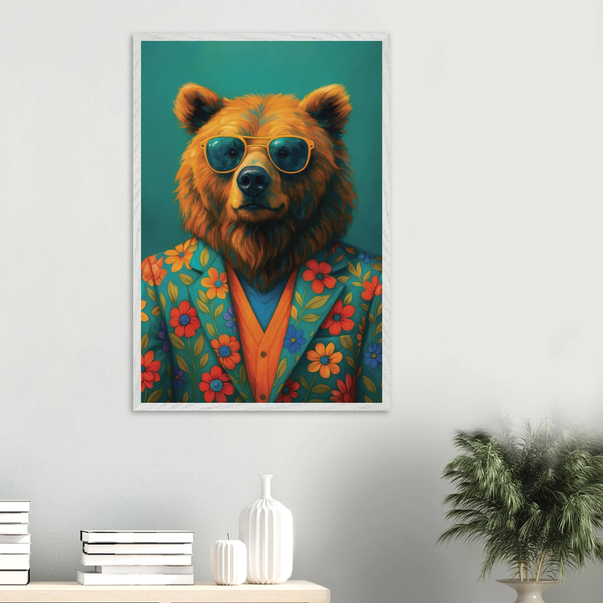 Floral Suit Bear Wall Art – A Gift of Wild Personality - - Wooden Framed Posters