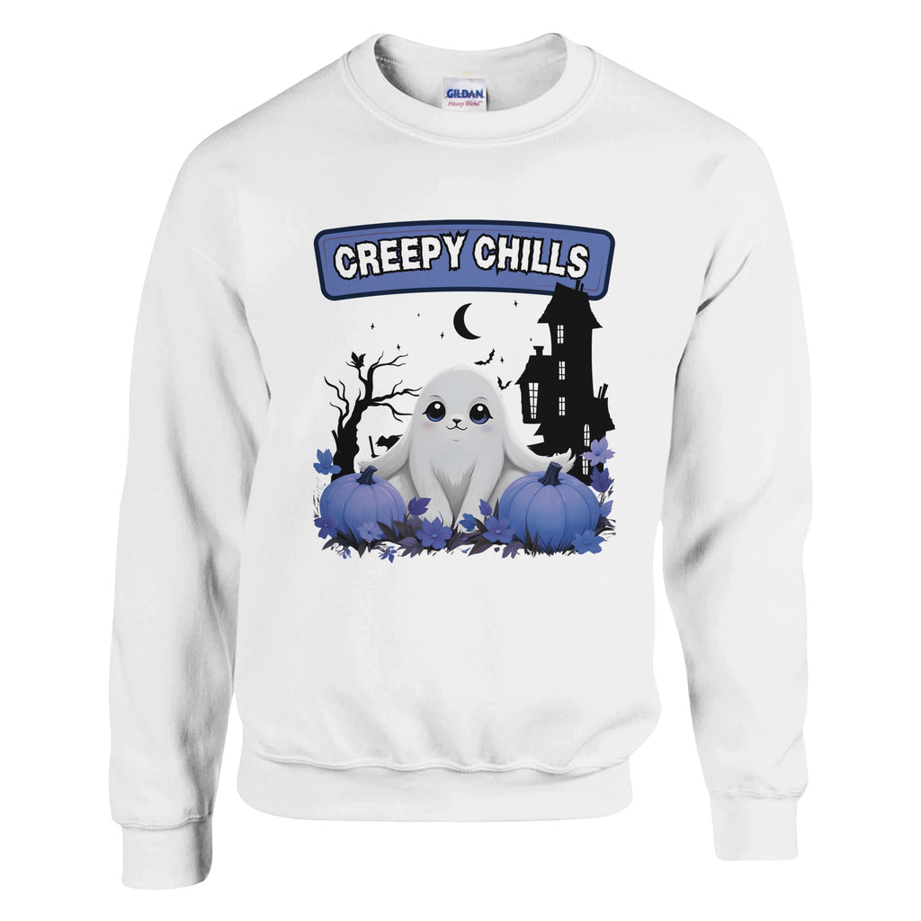 Adorable Haunts - Creepy Chills Ghost Sweatshirt - White - Sweatshirts