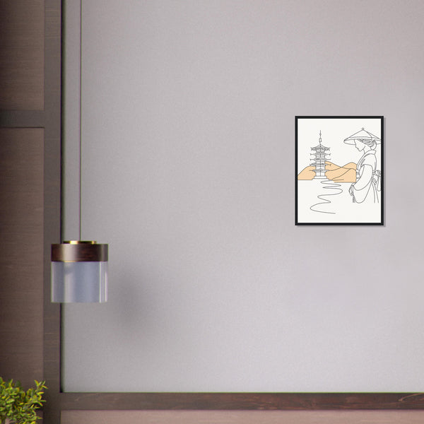 Serene Japanese Elegance - Framed Line Art - - Wooden Framed Posters