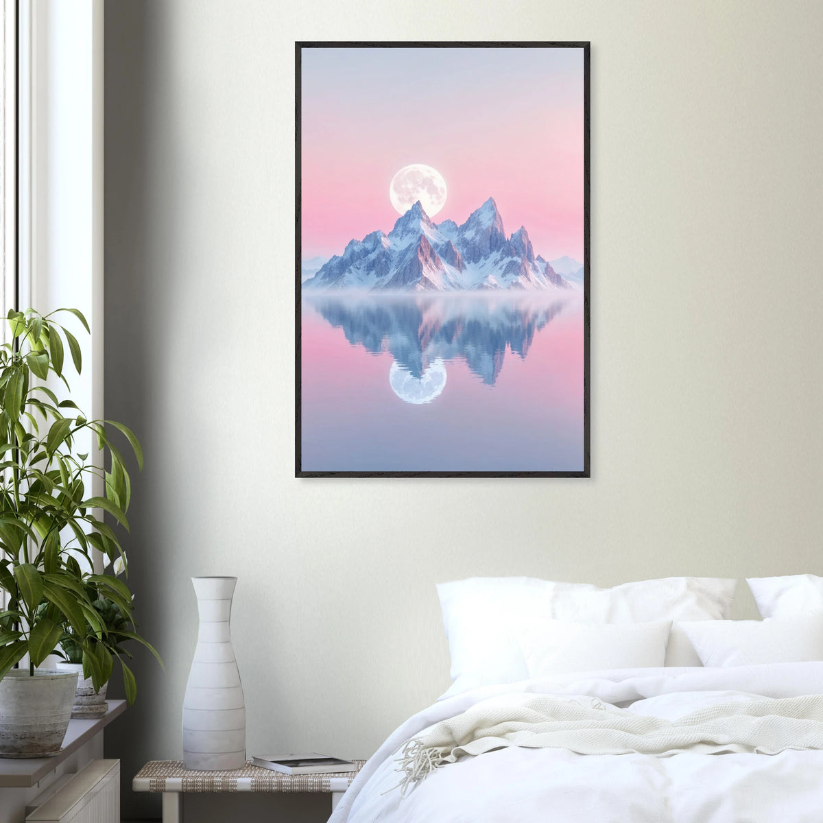 Gift Stillness & Light – Lunar Peaks Wooden Poster - Black frame - Wooden Framed Posters