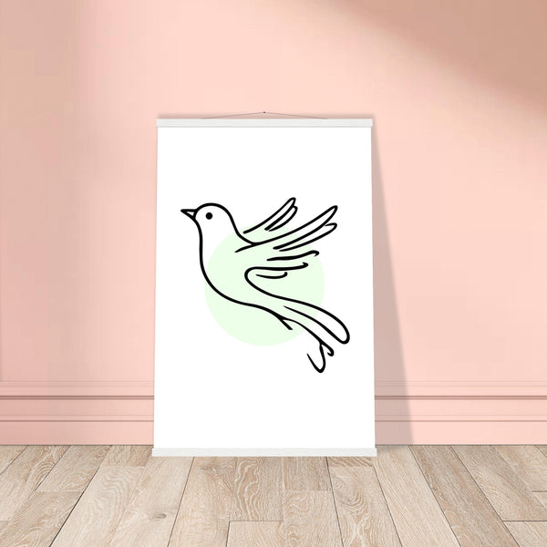 Serene Wings - Bird Art Poster with Magnetic Wooden Hanger - 60x90 cm 24x36″ White wall hanger - Posters With Hanger