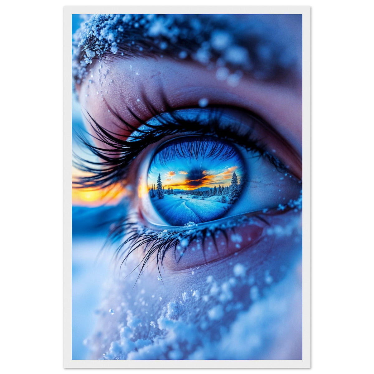 Vision of Snow - Eye with Winter Scene Poster - 40x60 cm 16x24″ White frame - Framed Posters