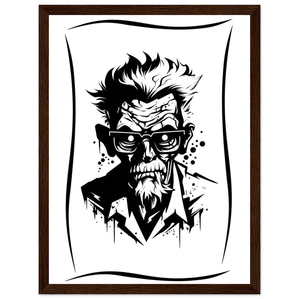 Edgy Artistry - Black and White Character - 30x40 cm 12x16″ Dark wood frame - Wooden Framed Posters