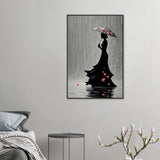 Elegance in the Rain - A Floral Silhouette - 60x90 cm 24x36″ - Framed Posters