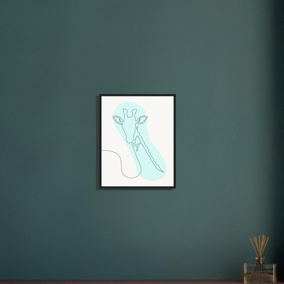 Framed Tranquility - Giraffe Line Art - - Wooden Framed Posters