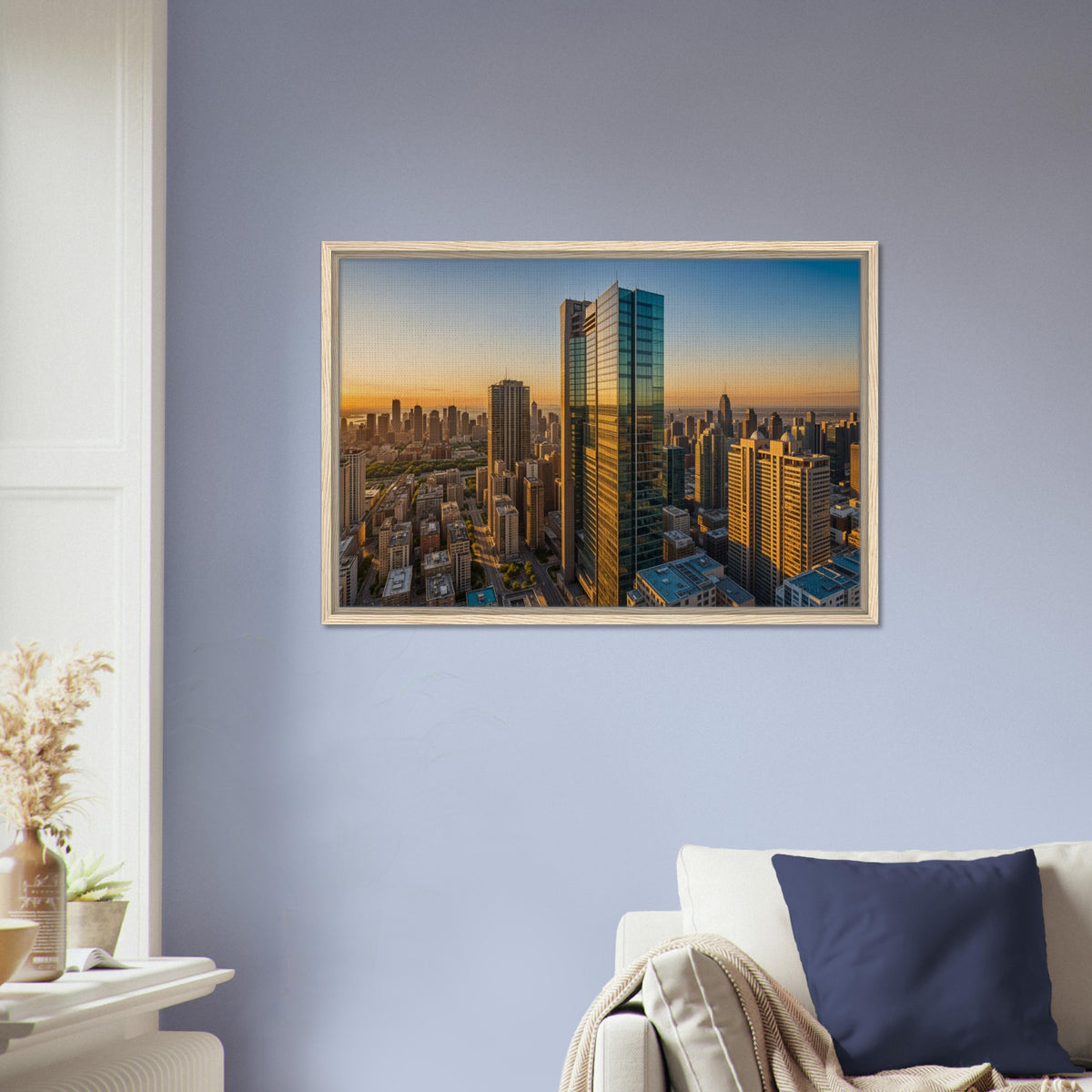 City Lights Awaken - Sunset Reflections in Glass - - Canvas