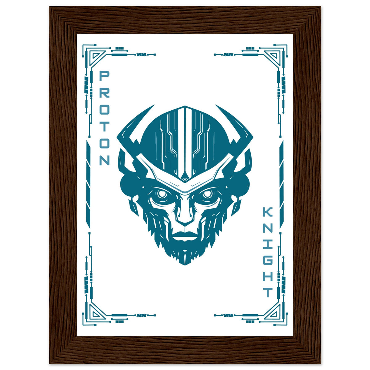 Transform Your Space - "Proton, Neural, Quantum Knights" Poster Set - 13x18 cm 5x7″ Dark wood frame Proton Knight - Wooden Framed Posters