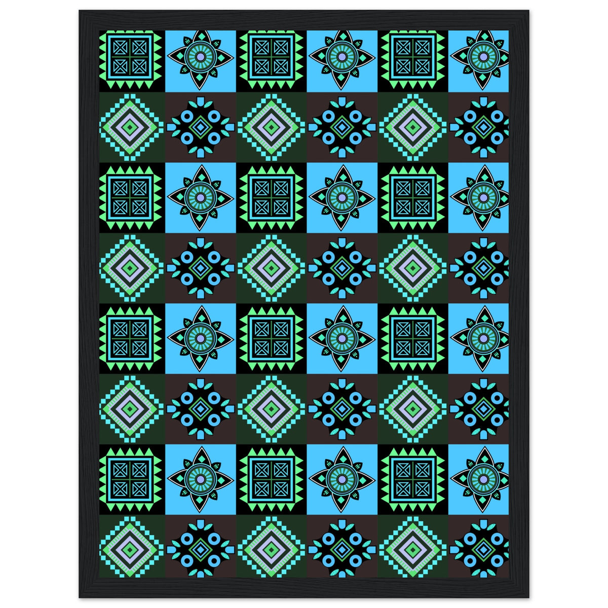 Symmetry in Blue - Luxurious Framed Print - 30x40 cm 12x16″ Black frame - Wooden Framed Posters